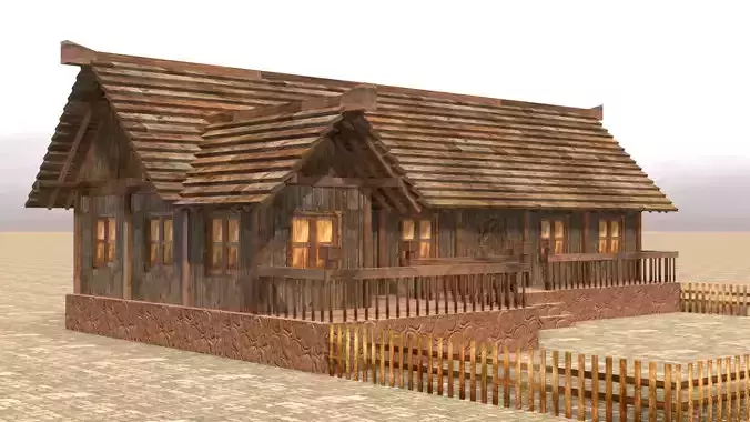 3D low poly medieval house square Low-poly 3D model