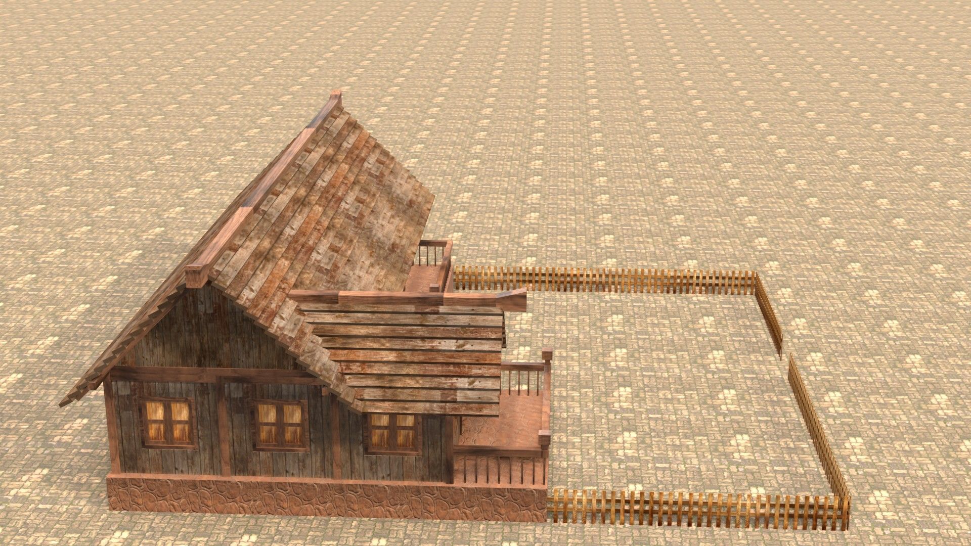 3D low poly medieval house square Low-poly 3D model_6