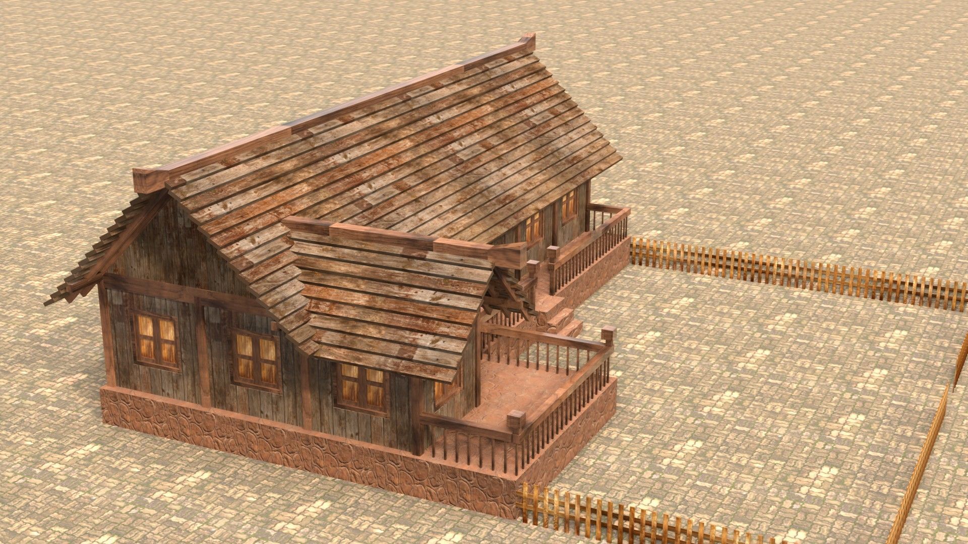 3D low poly medieval house square Low-poly 3D model_5
