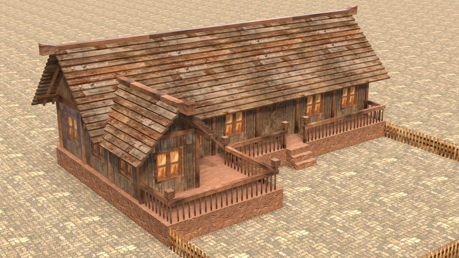 3D low poly medieval house square Low-poly 3D model_4