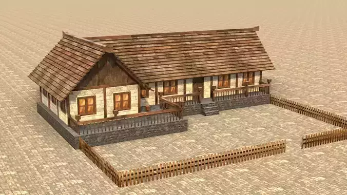 Rustic medieval house 3D model Low-poly 3D model