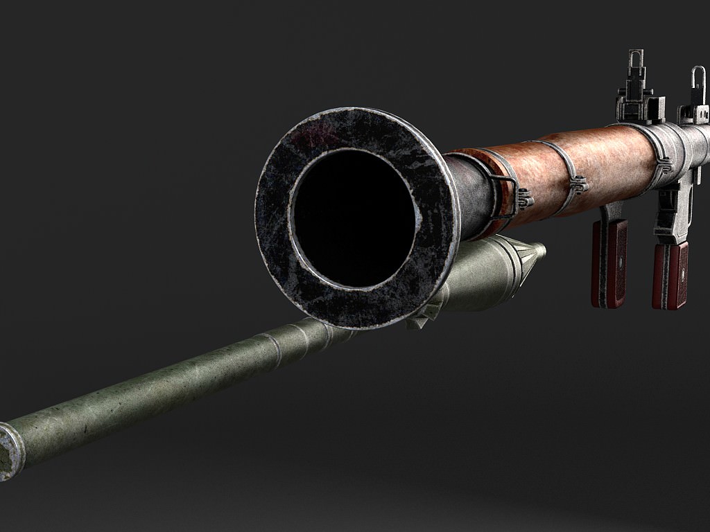 RPG 7 gun with wooden handle 3D model_1
