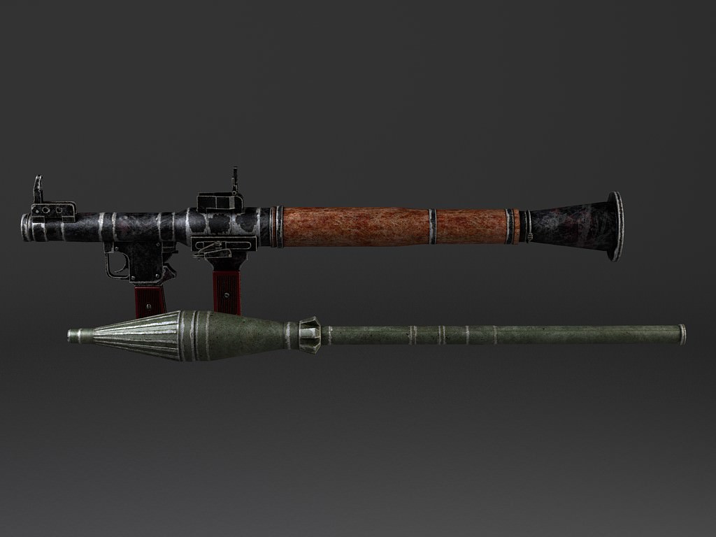 RPG 7 gun with wooden handle 3D model_7