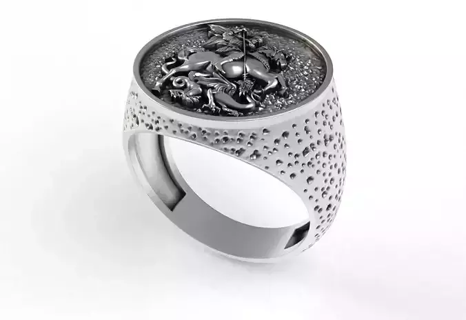 St George Round Signet Ring