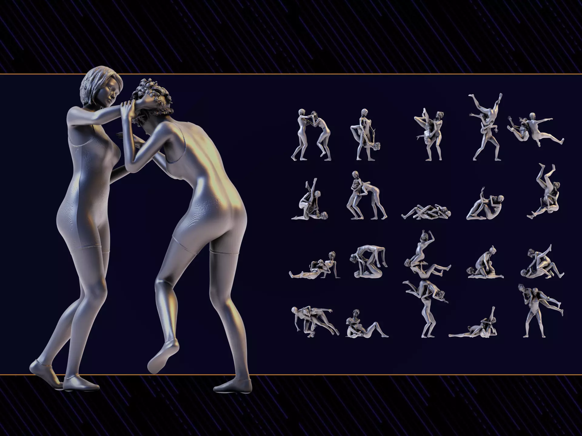 Wrestler Woman Set01 3D print model
