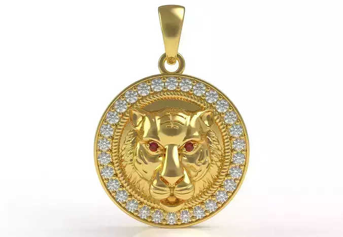 Tiger Head Circle Diamond Pendant