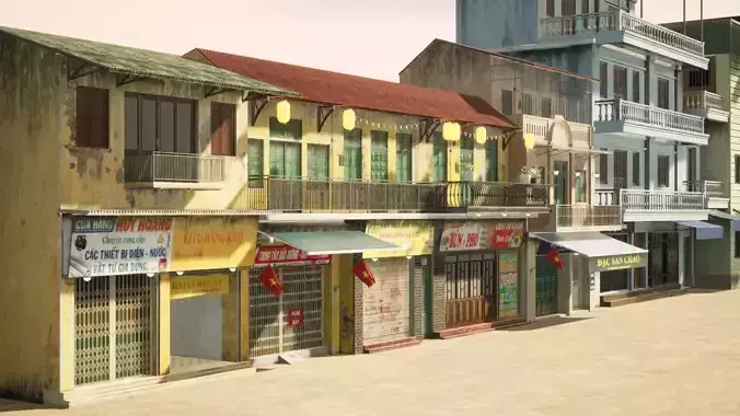Hanoi Town House - O Quan Chuong - 2buldings 3D model Low-poly 3D model
