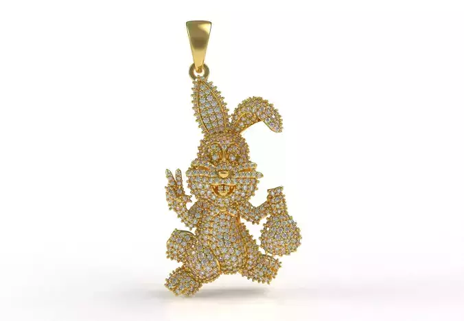 Bunny with Money Bag Iced Out Diamond Pendant