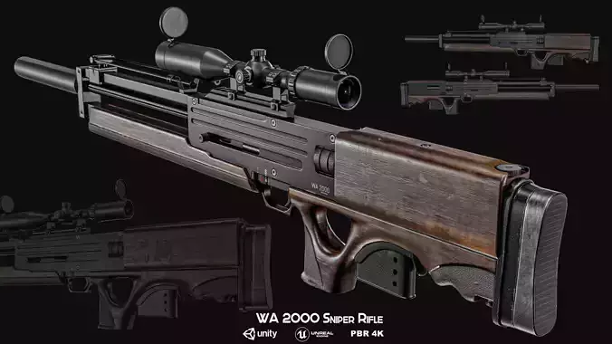 WA 2000 Sniper Rifle Low-poly 3D model