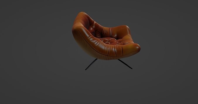 Modern Curved Leather Lounge Chair  3D model 7