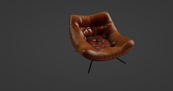 Modern Curved Leather Lounge Chair  3D model 6