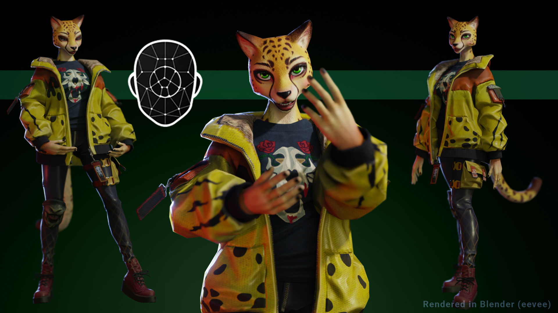 Leopard girl Low-poly 3D model_2