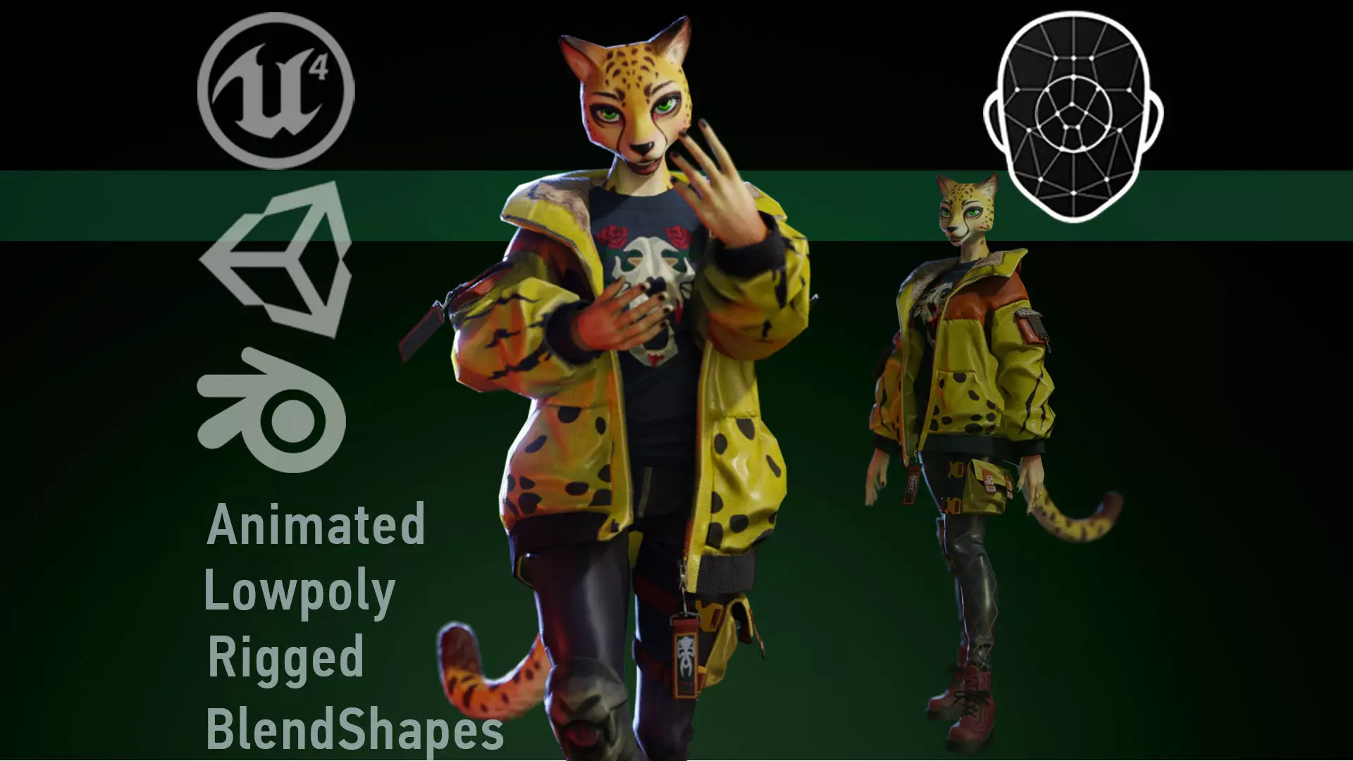 Leopard girl Low-poly 3D model_0