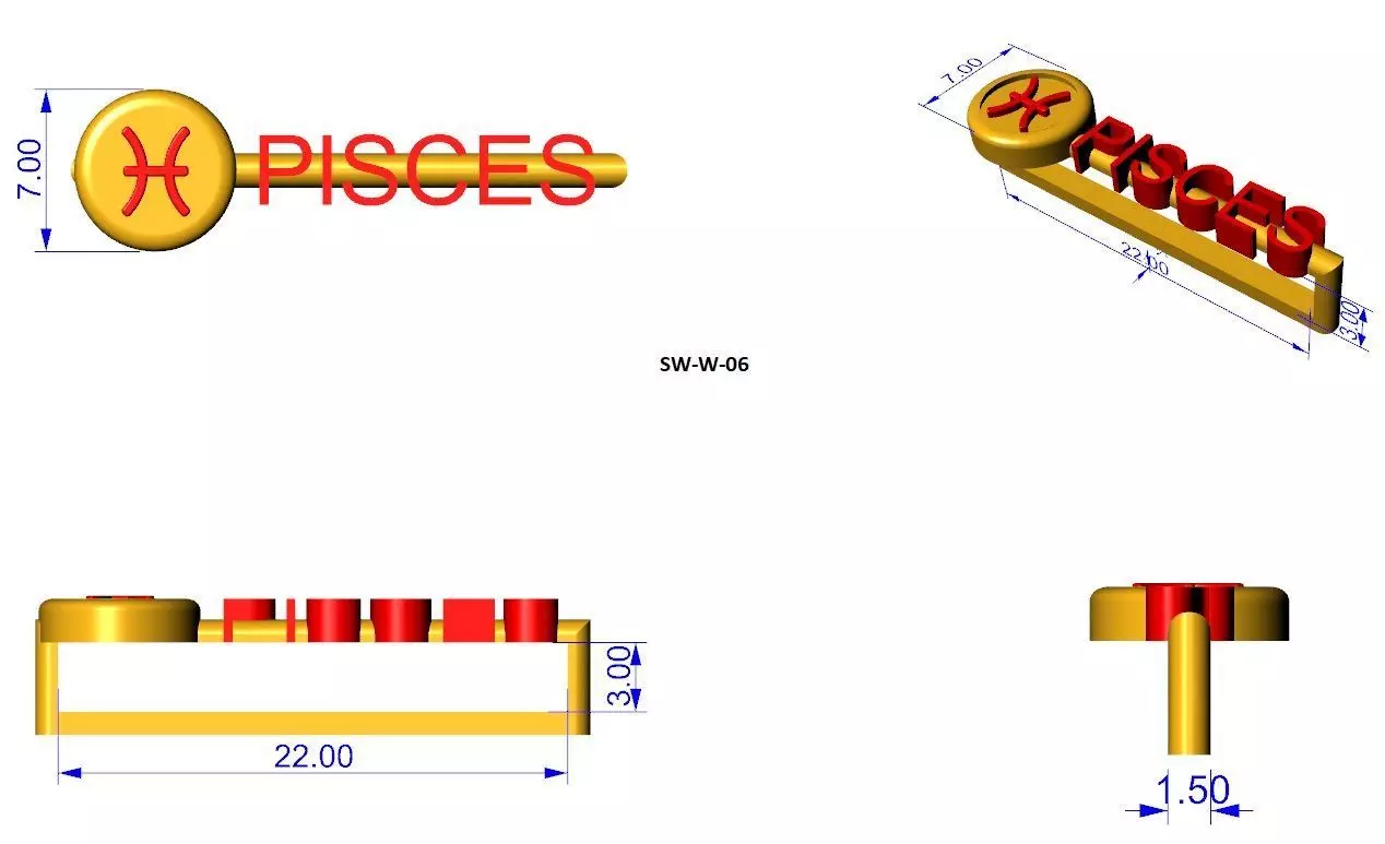 pisces zodiac apple watch charm 3D print model