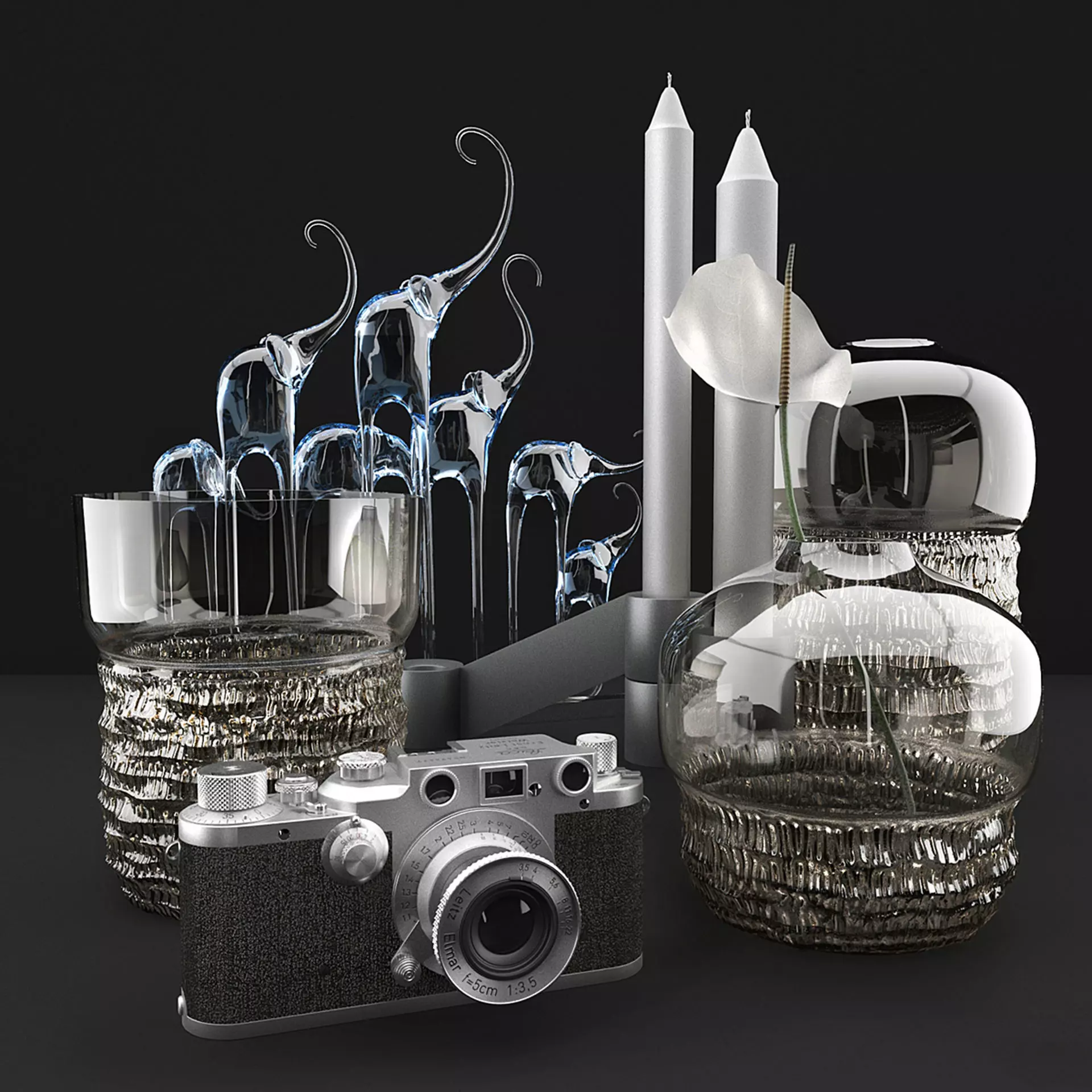 Vases and camera Leica 3D model