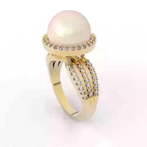 Diamond halo Pearl engagement Ring