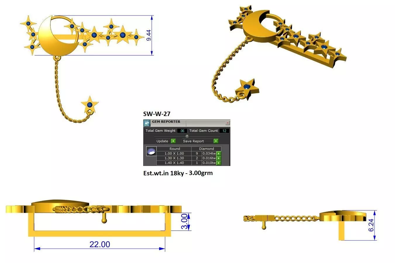 moon and stars apple watch charm 3D print model