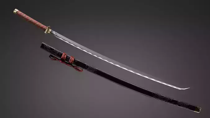 low poly Gold dragon katana game ready with 2K HD texture Low-poly 3D model