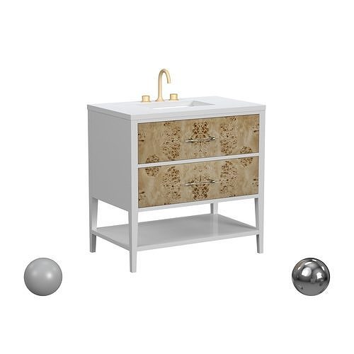 Olena Single Vanity in Light Mappa Burl with White Frame 3D model