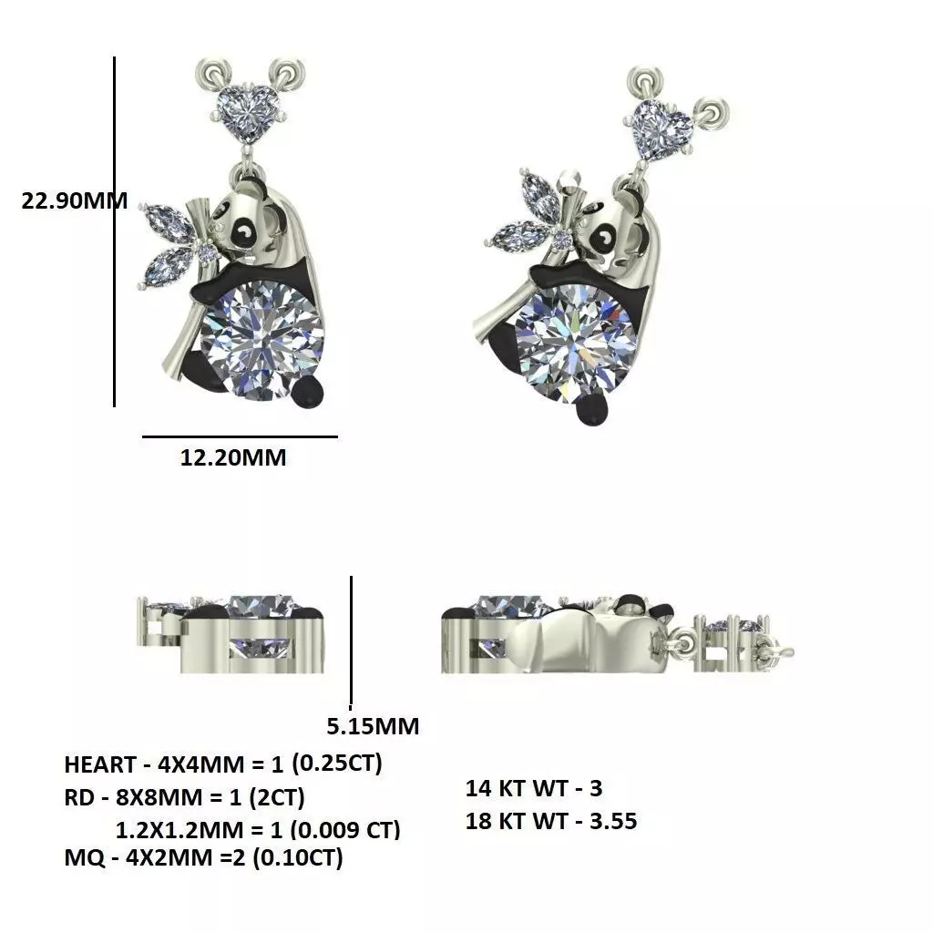 baby bear set - pendant and earring and ring 3D print model_0