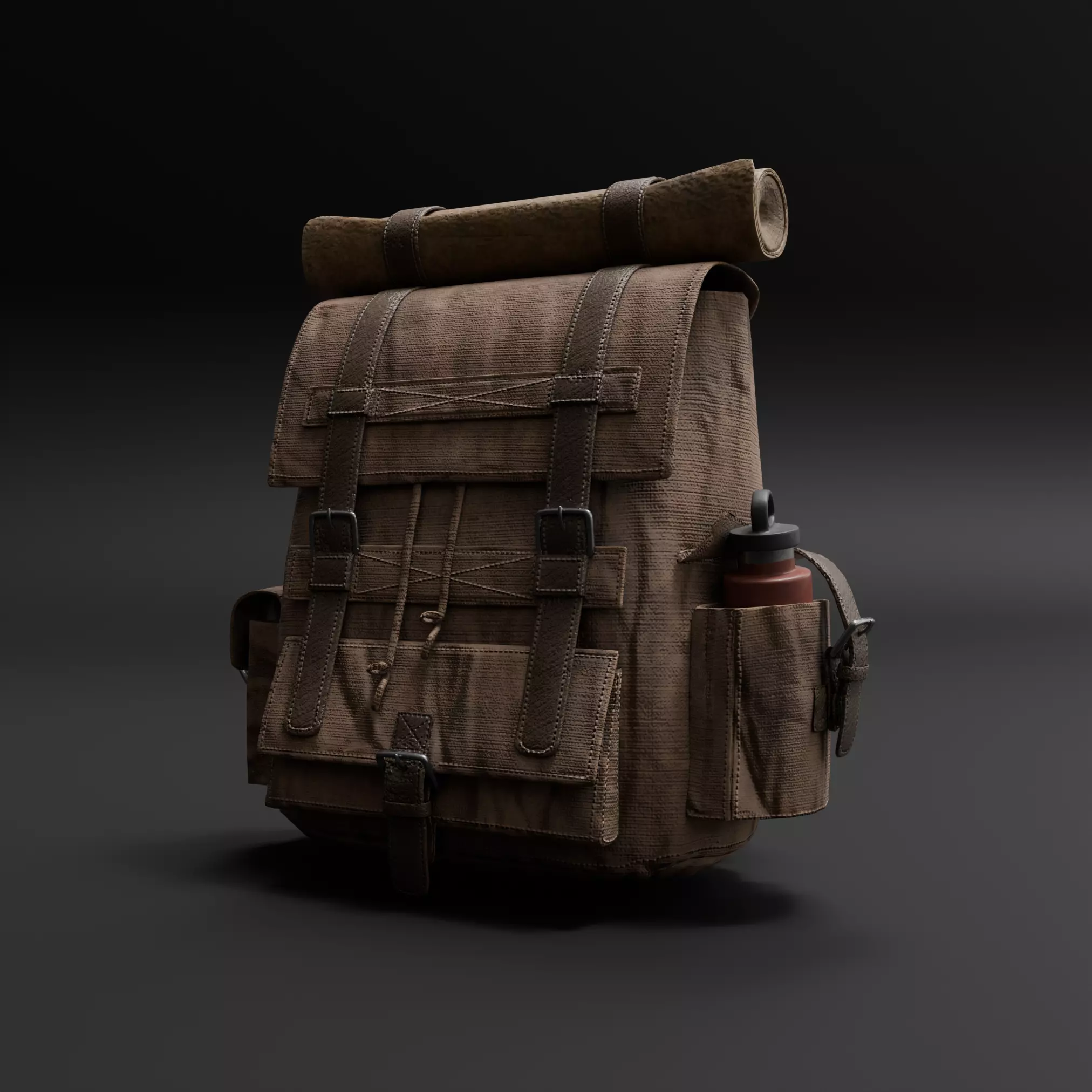 Old Backpack Low-poly 3D model_0