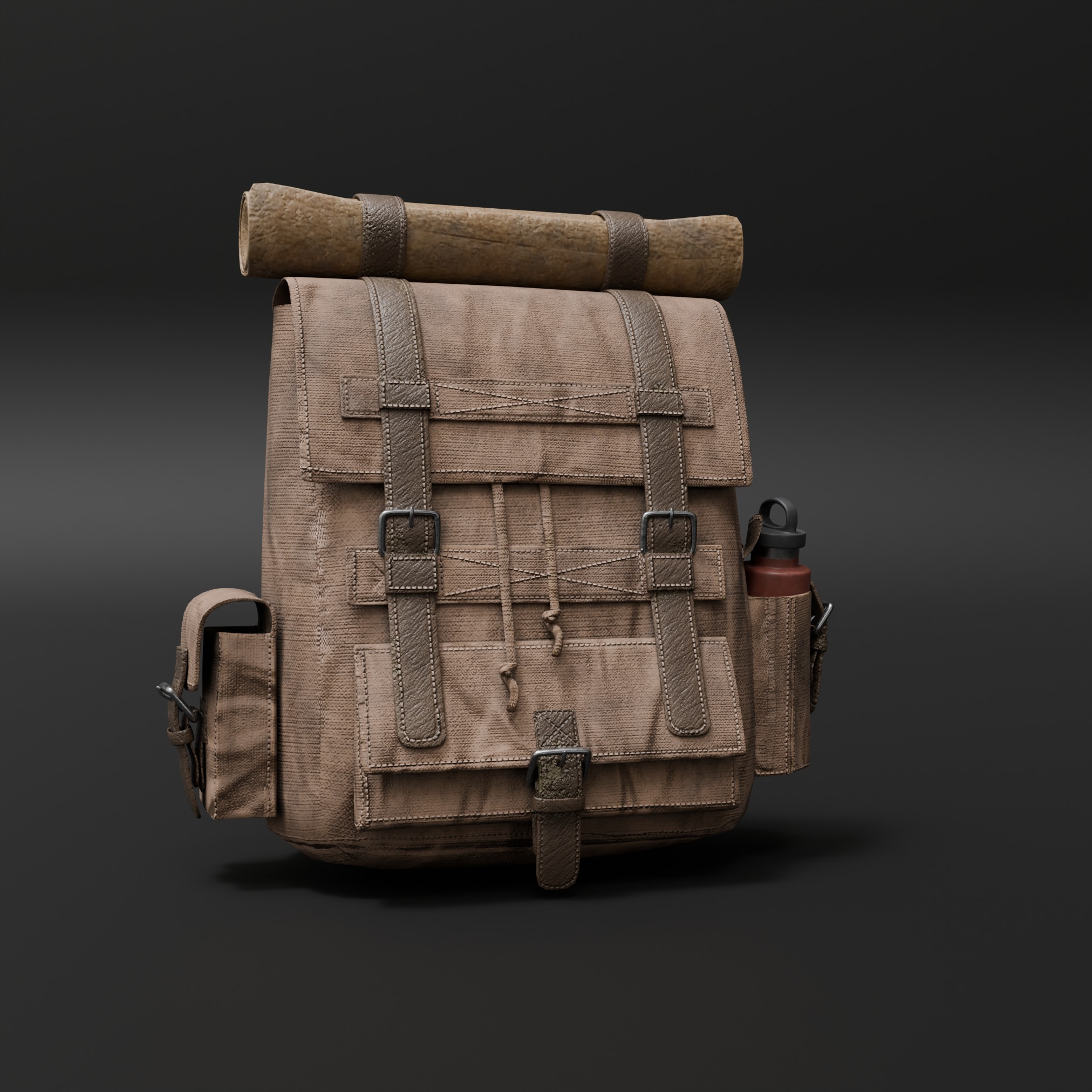 Old Backpack Low-poly 3D model_1
