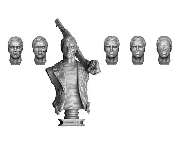 Terminator T-800 BUST with weapons 5 head options for 3D print