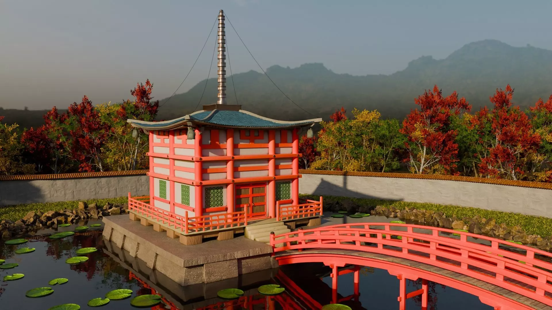 Japan Temple Scene Low-poly 3D model