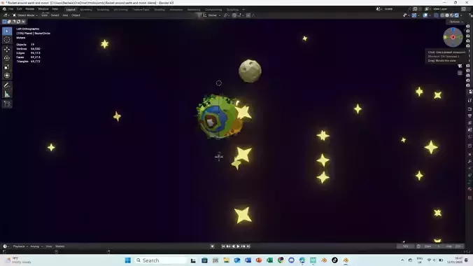 Rocket around moon Low-poly 3D model