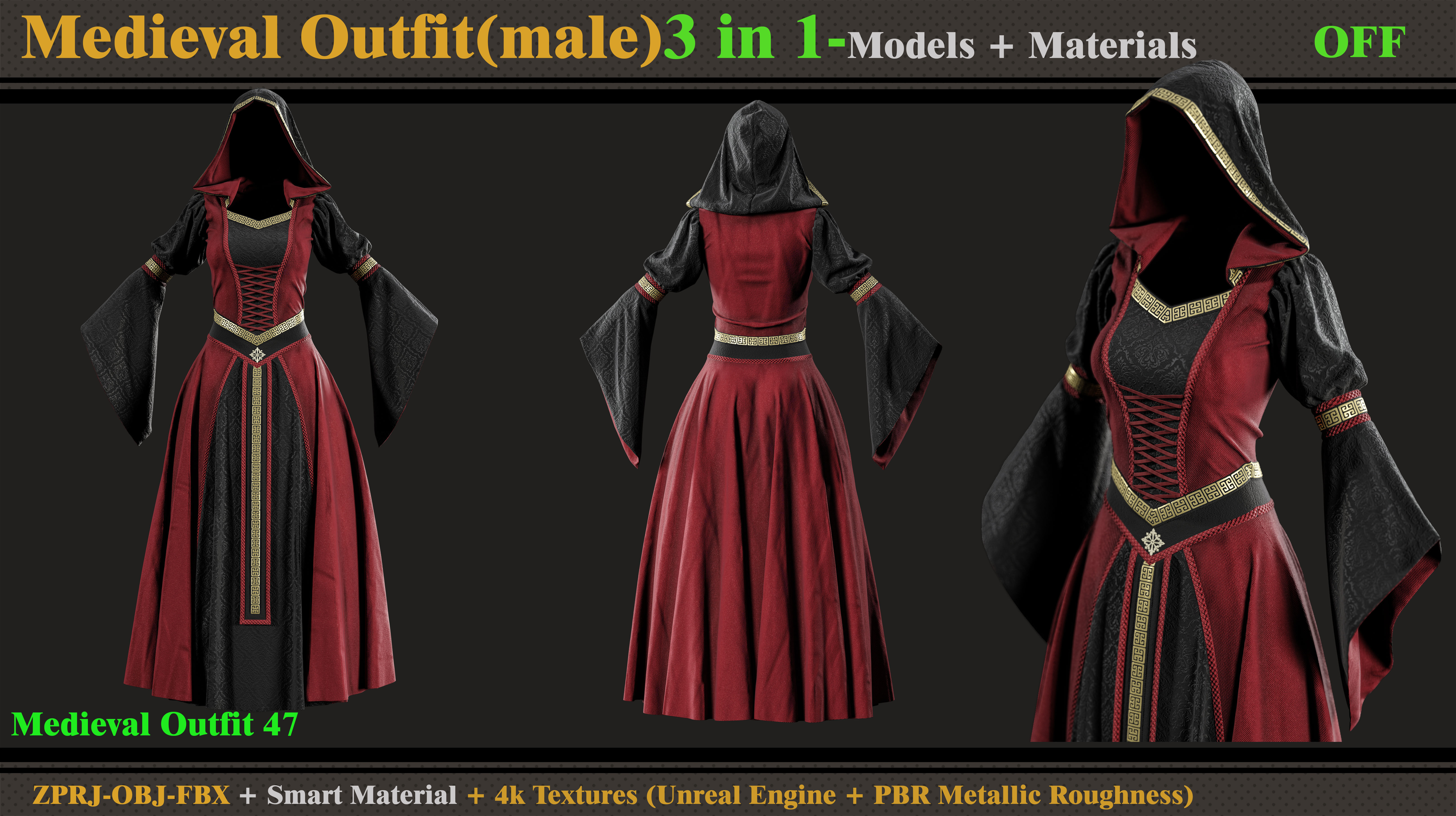3 in 1 Medieval Outfit-Clo3d-OBJ-FBX-ZPRJ-Material- Textures 3D model_3