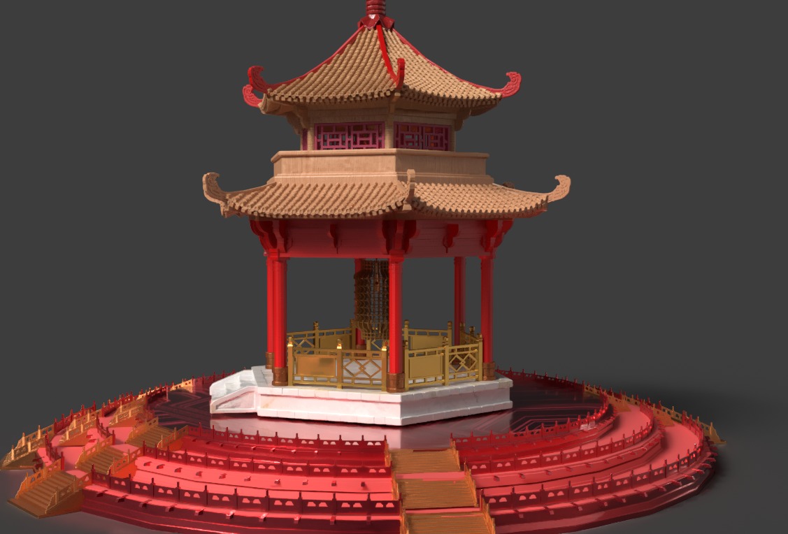 Chinese ancient pavilion Low-poly 3D model_6