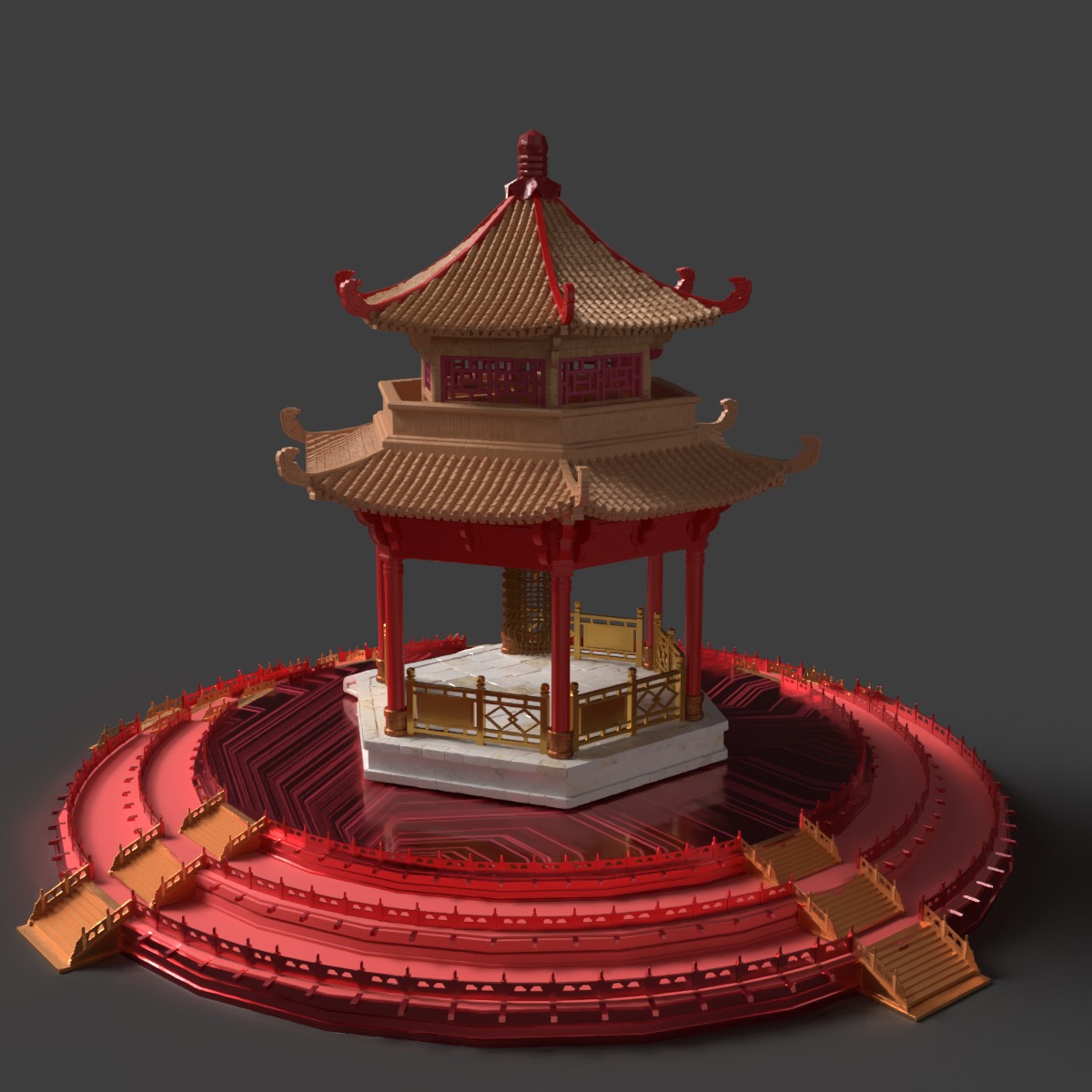 Chinese ancient pavilion Low-poly 3D model_5