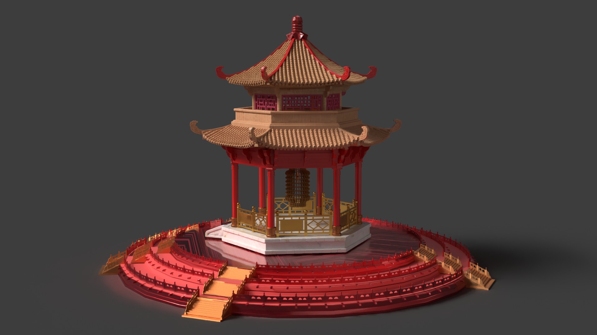 Chinese ancient pavilion Low-poly 3D model_3