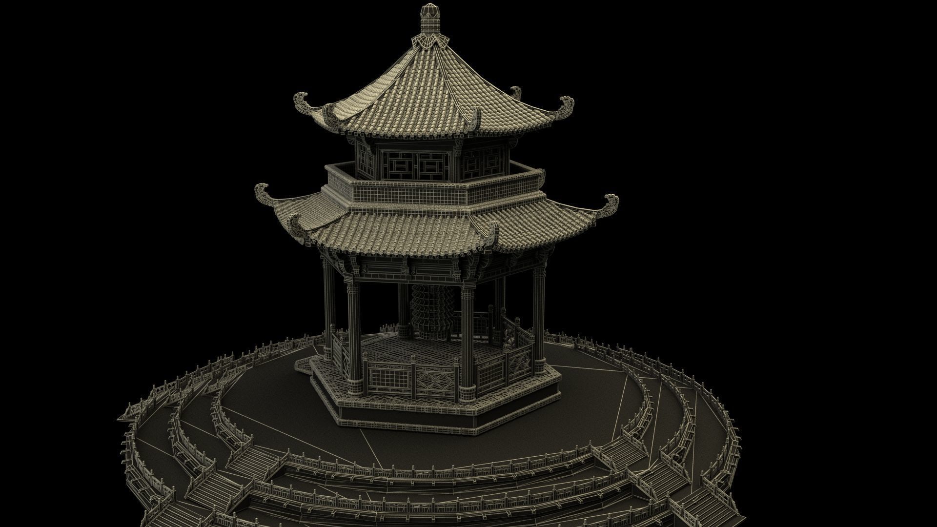 Chinese ancient pavilion Low-poly 3D model_7