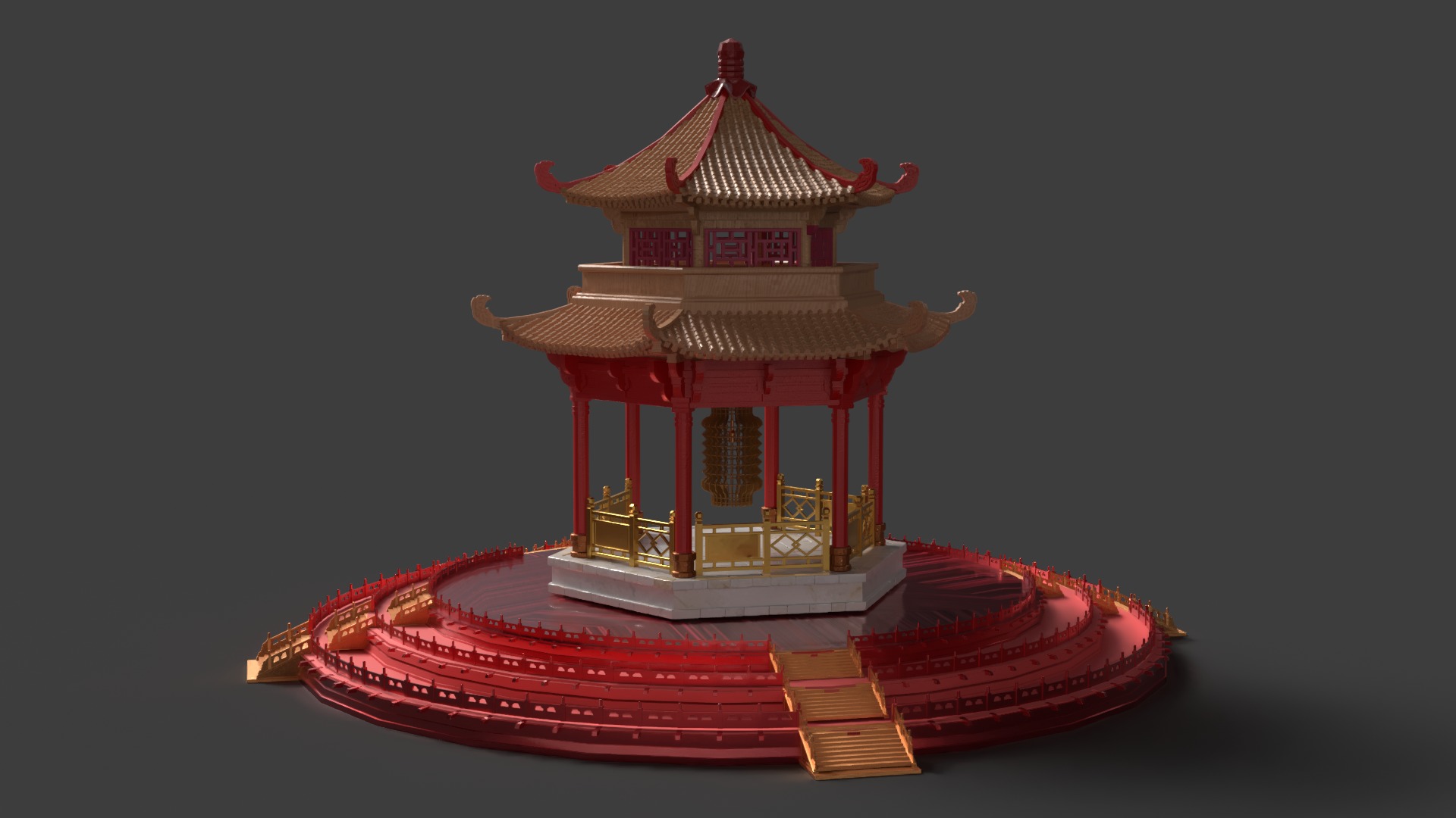 Chinese ancient pavilion Low-poly 3D model_4