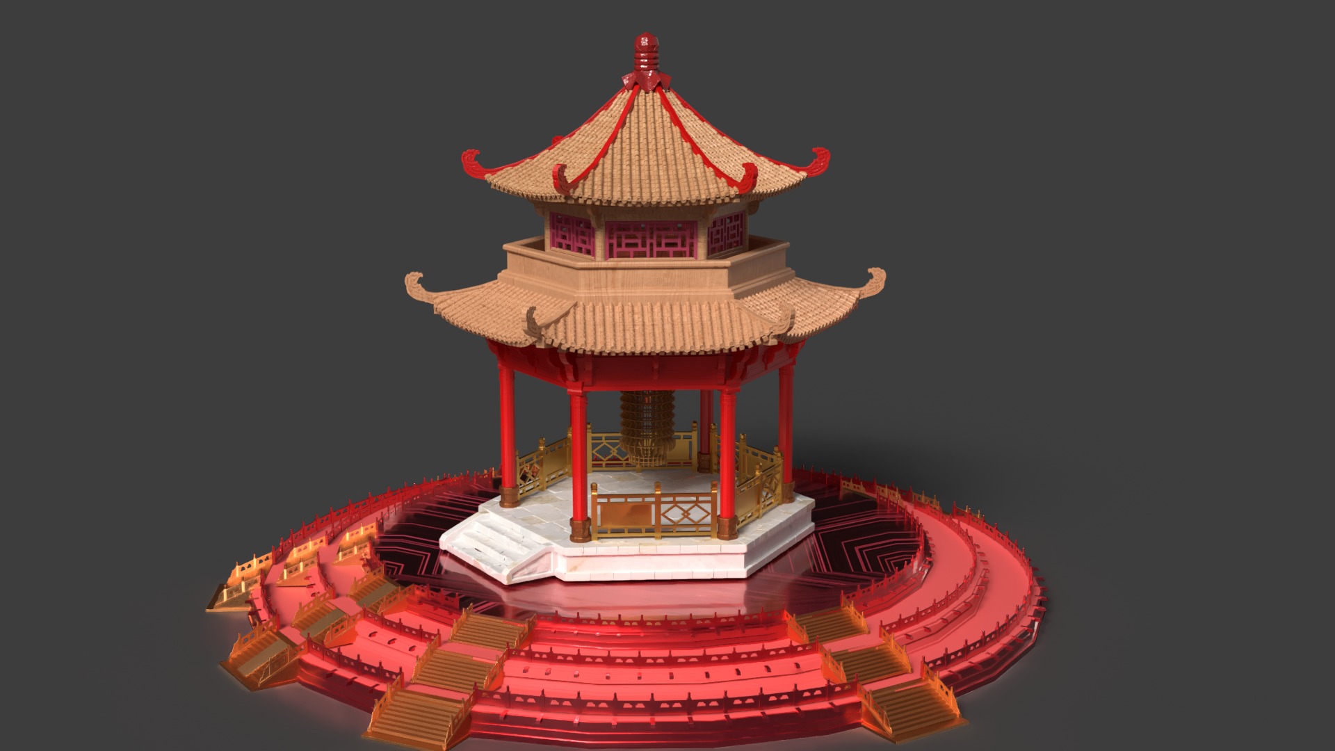 Chinese ancient pavilion Low-poly 3D model_2