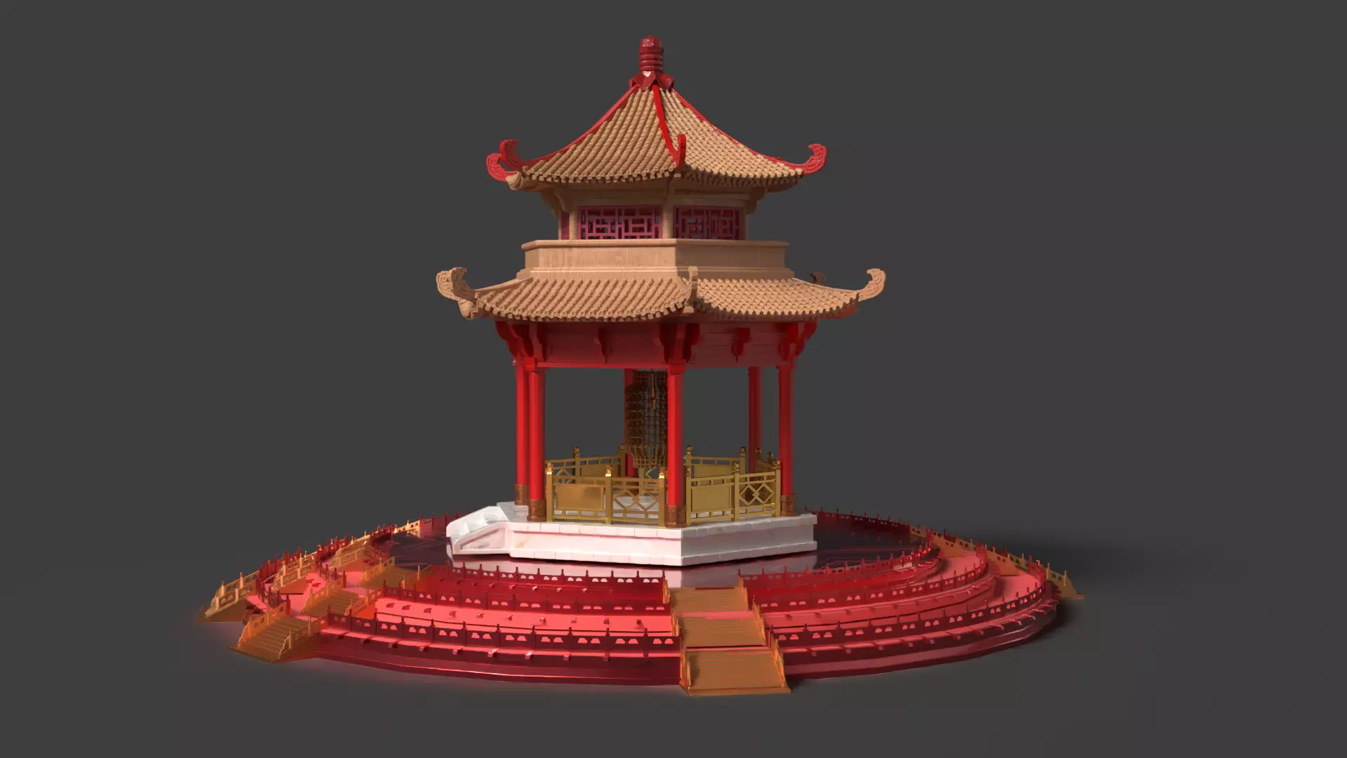 Chinese ancient pavilion Low-poly 3D model_0