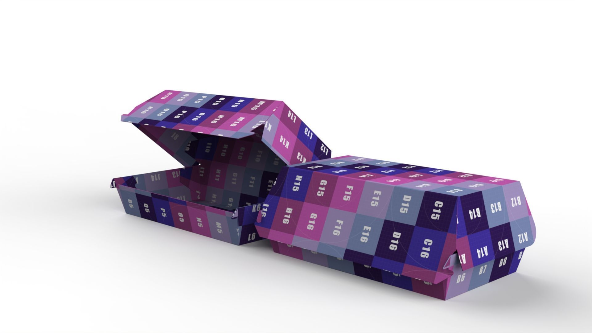 Kraft hotdog box mockup with open closed views and die-cut file Texture_8