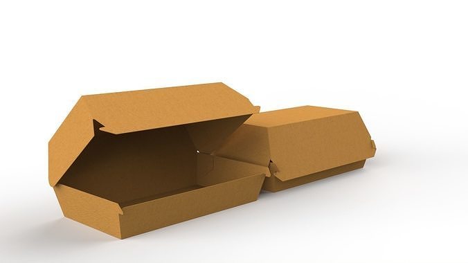 Kraft hotdog box mockup with open closed views and die-cut file Texture