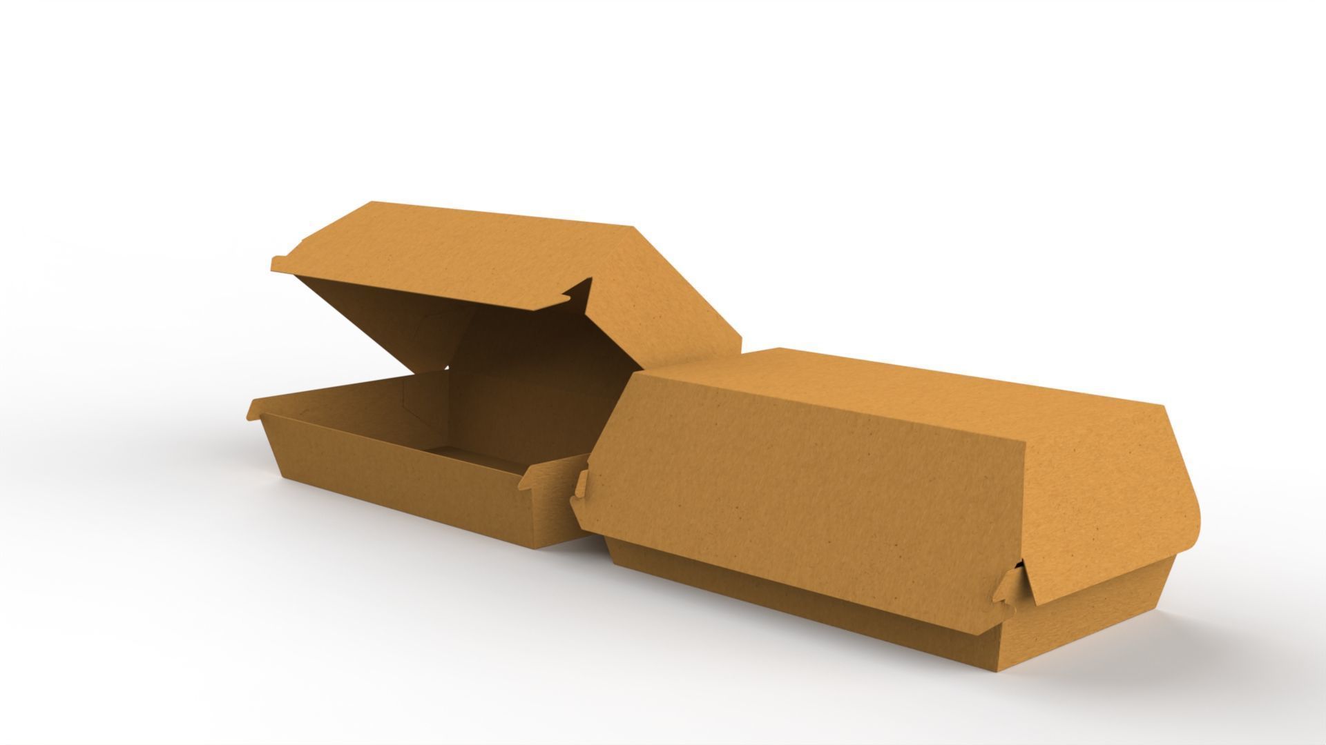 Kraft hotdog box mockup with open closed views and die-cut file Texture_2