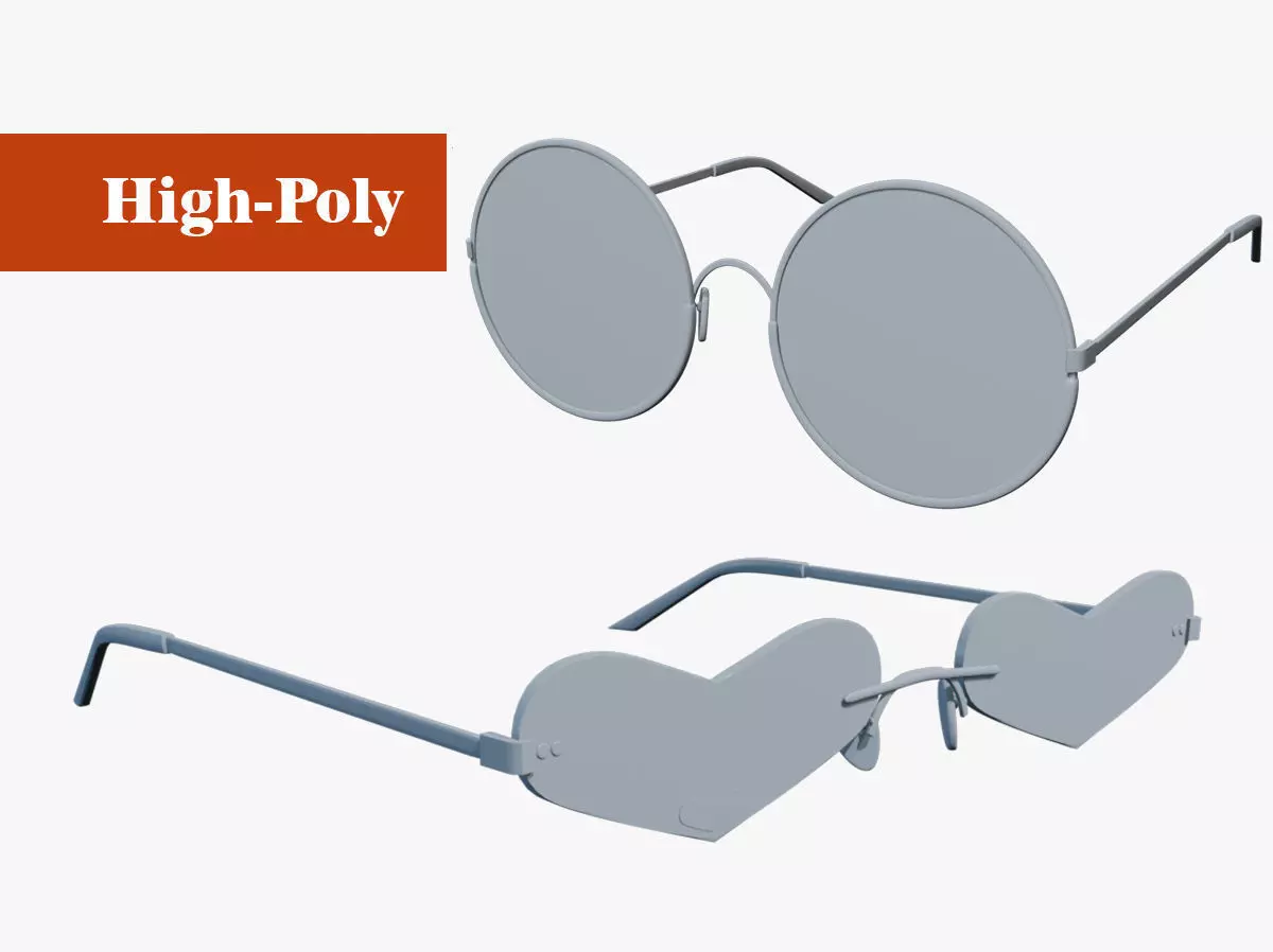 circle glasses  heart shaped glasses high-poly no textures 3D Model Collection_0