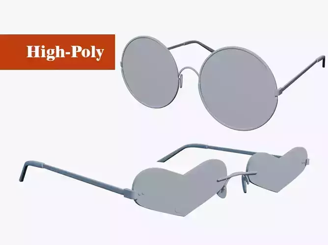 circle glasses  heart shaped glasses high-poly no textures 3D Model Collection
