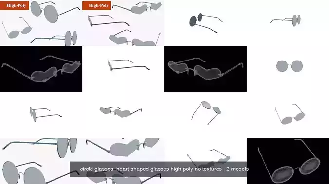 circle glasses  heart shaped glasses high-poly no textures