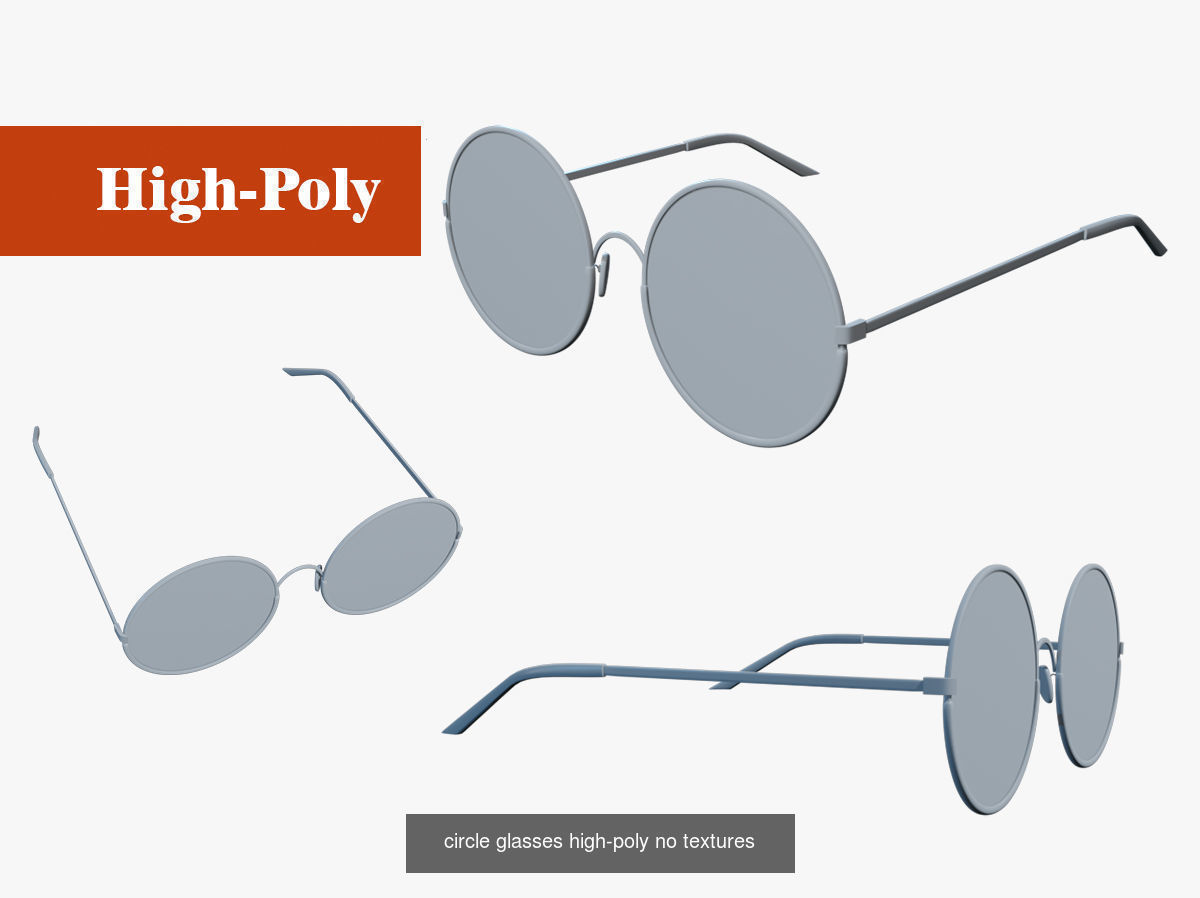 circle glasses  heart shaped glasses high-poly no textures 3D Model Collection_2