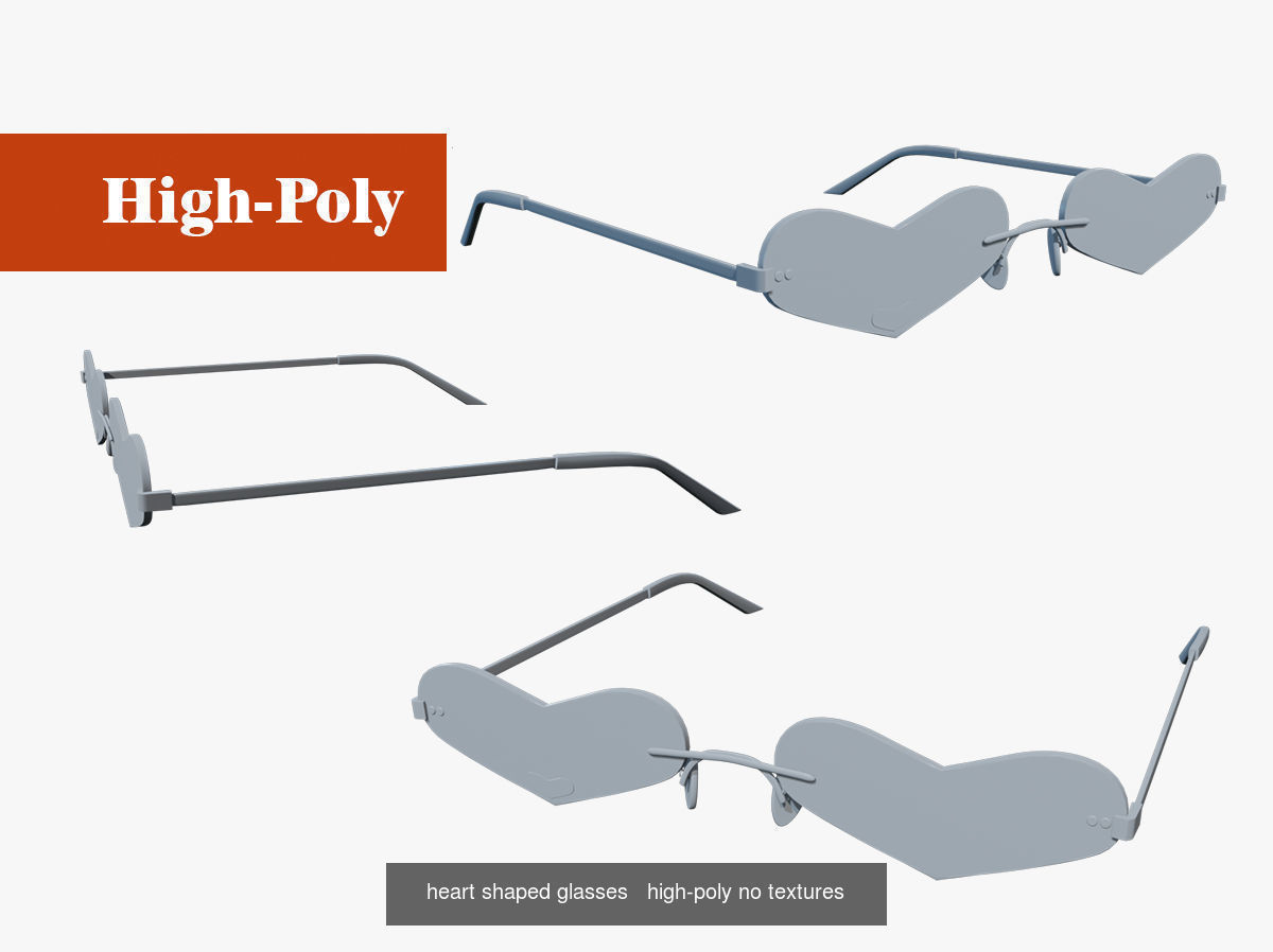 circle glasses  heart shaped glasses high-poly no textures 3D Model Collection_3