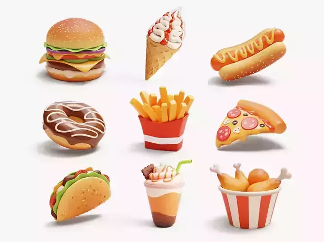 Fast Food Stylized Pack 3D Model Collection