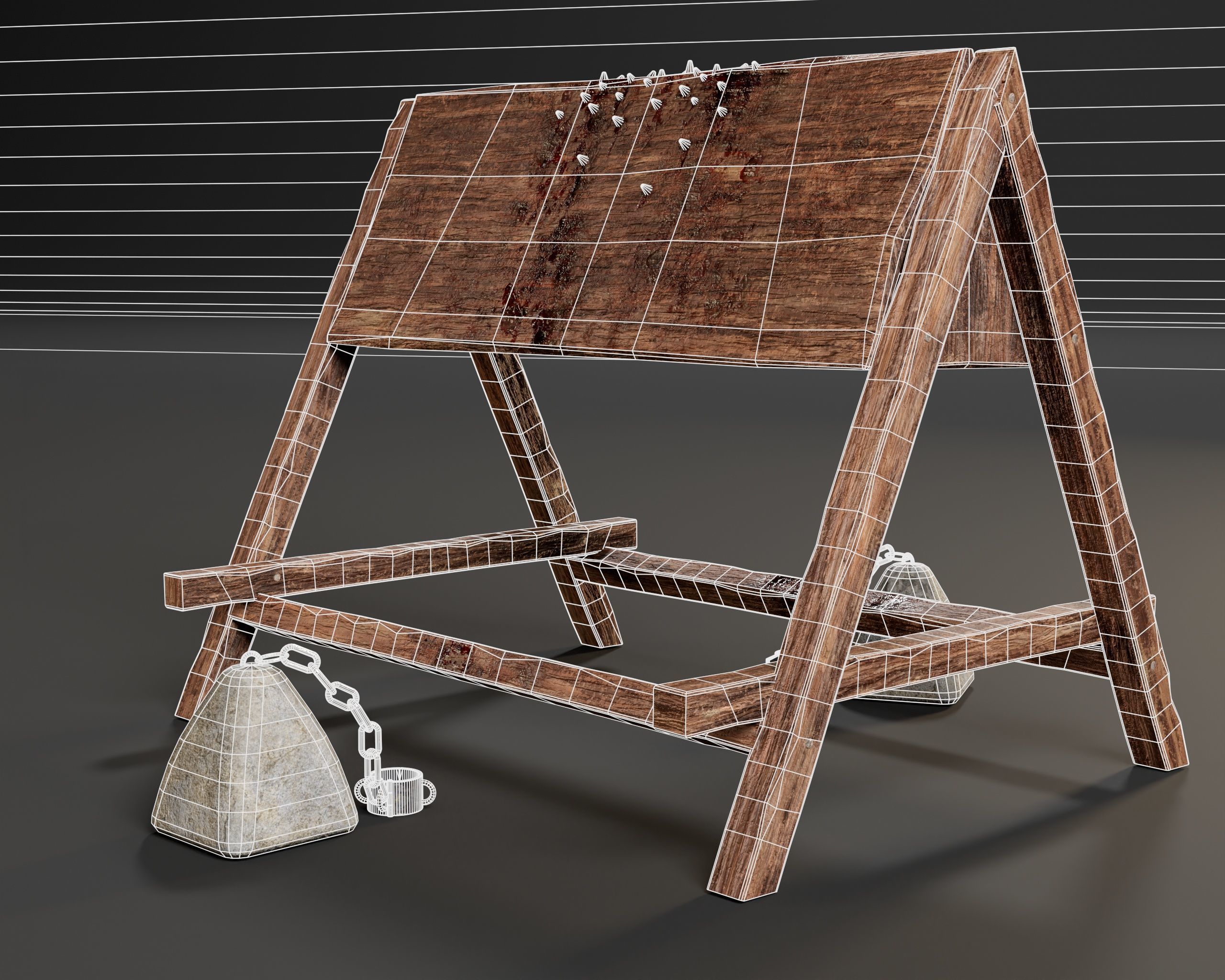 Medieval Spanish Wooden Horse Torture Low-poly 3D model_5