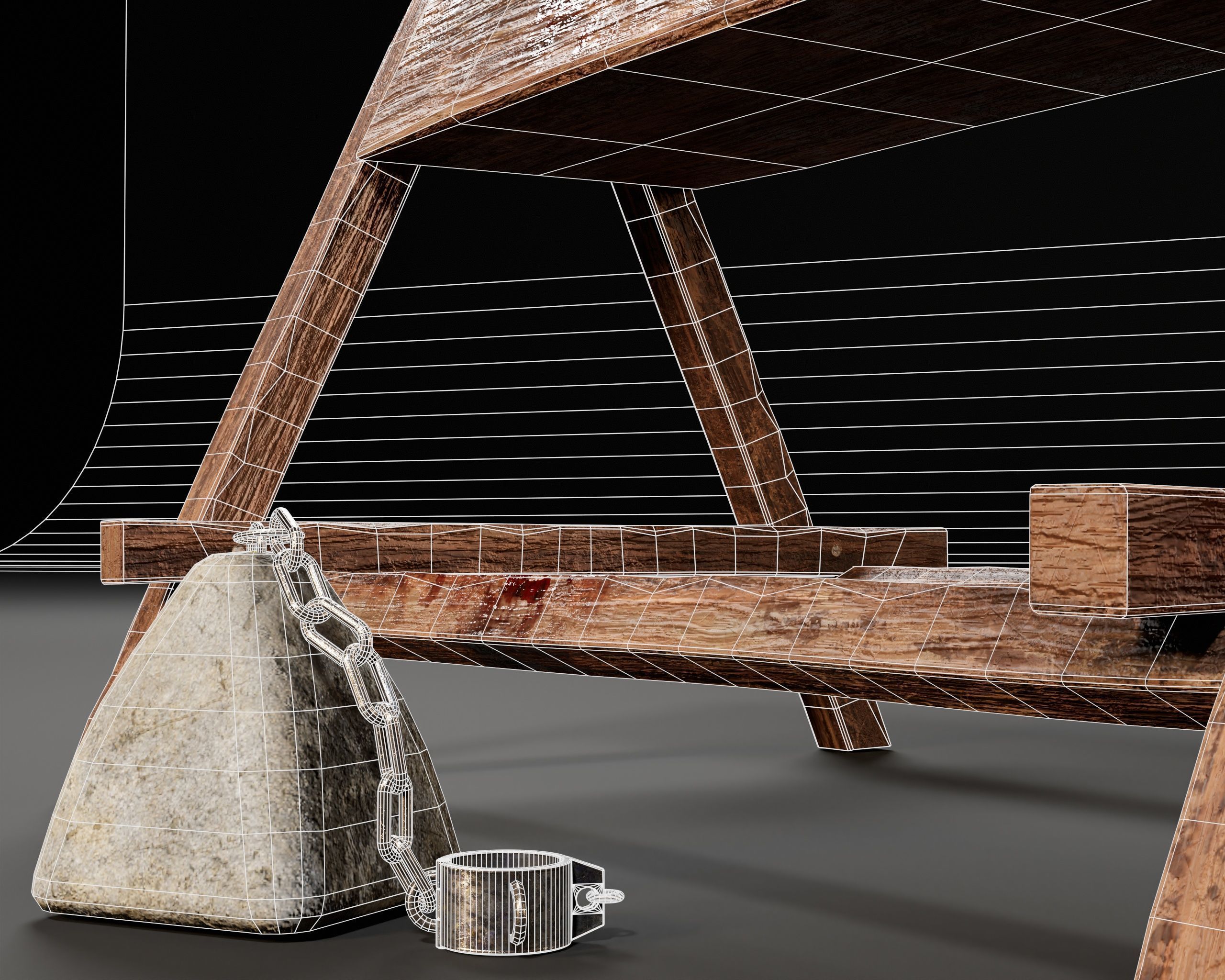 Medieval Spanish Wooden Horse Torture Low-poly 3D model_17