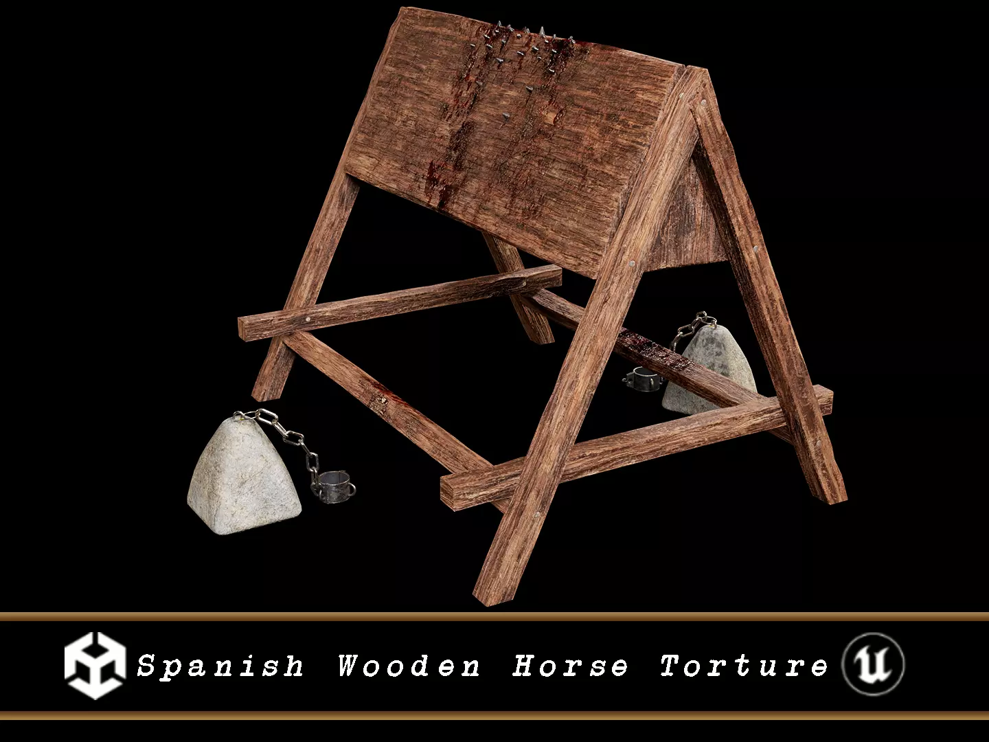 Medieval Spanish Wooden Horse Torture Low-poly 3D model_0