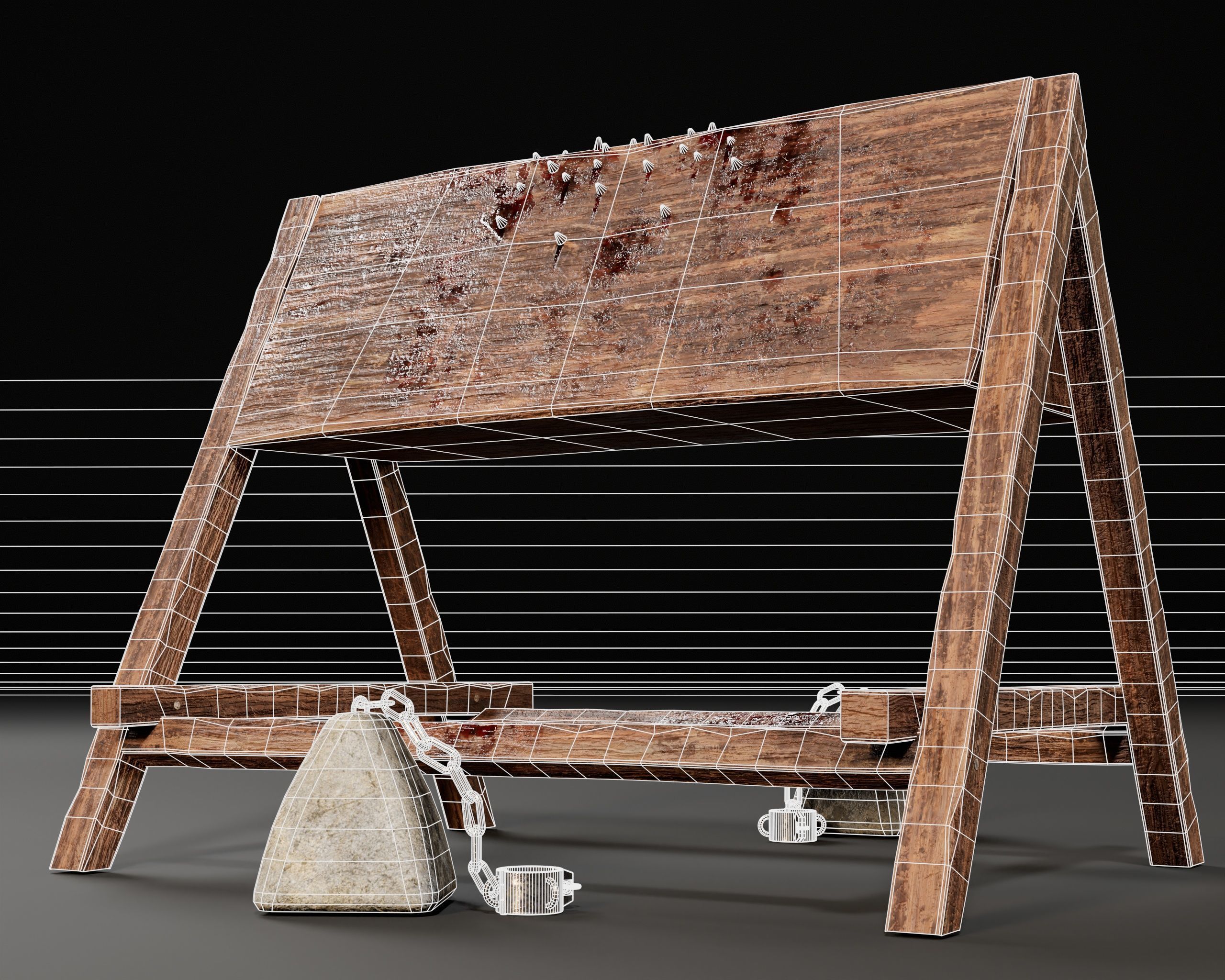 Medieval Spanish Wooden Horse Torture Low-poly 3D model_19